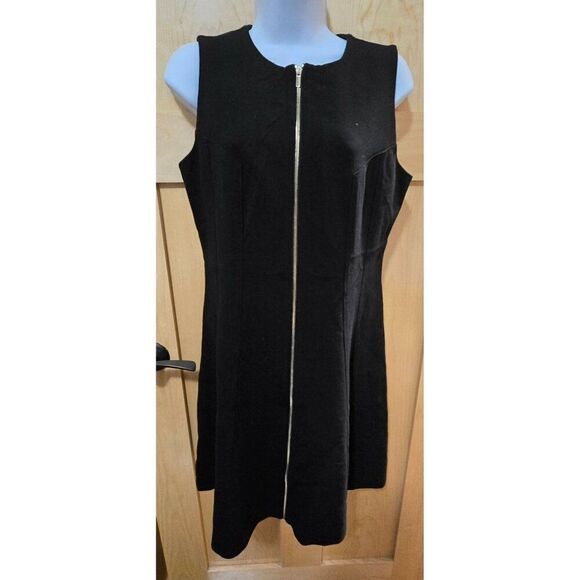 Ann Taylor Sleeveless Black Zip-Front Dress elegant date night office wear - Picture 3 of 9